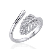 Fern Pavé Leaf Ring Sterling Silver, Nature Inspired CZ Ring, Dainty Leaf Ring