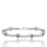 Silver Tennis Bracelet with Blue CZ Sapphire Stones, Sparkling Cubic Zirconia Bracelet