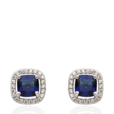 925 Sterling Silver Sapphire-Color Earrings, Oval CZ Stud Earrings, Blue Sapphire-Look Earrings