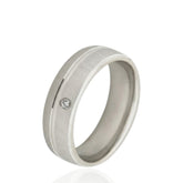 Matte Center & Polished Edges Wedding Ring – CZ Pattern – D Shape 6mm – Unisex Wedding Band