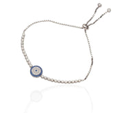 Traditional Design Evil Eye 925 Sterling Silver Toggle/Slider Bracelet