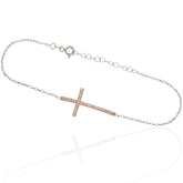 Cross Design Rose Gold Color Adjustable Bracelet – 925 Sterling Silver CZ Studded Christian Bracelet for Women