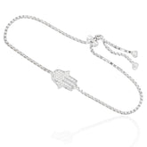 Hamsa Hand of Fatima 925 Sterling Silver CZ Studded Toggle Slider Bracelet – Adjustable Women’s Jewelry