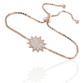 Fashionable Sun Design Rose Gold Color 925 Sterling Silver CZ Studded Toggle Slider Bracelet – Adjustable Women’s Jewelry