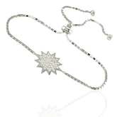 Fashionable Sun Design 925 Sterling Silver CZ Studded Toggle Slider Bracelet – Adjustable Women’s Bracelet