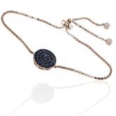 Stylish Round Shape Rose Gold Color 925 Sterling Silver CZ Studded Toggle Slider Bracelet – Sapphire Adjustable Women’s Bracelet