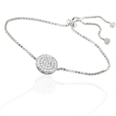 Stylish Round Shape 925 Sterling Silver CZ Studded Toggle Slider Bracelet – Adjustable Women’s Bracelet