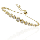 Mixed Cut Gold Tone Plated 925 Sterling Silver Tennis Bracelet – CZ Studded 5mm to 2mm Toggle Slider Adjustable Bracelet