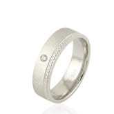 Brushed Matte Finish Wedding Ring – CZ Stone Pattern – Flat Shape – 6mm – Milgrain Edging Wedding Band