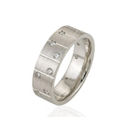 Silver Brushed Finish CZ Stone Wedding Ring – D Shape – 6.5mm – Modern Wedding Band