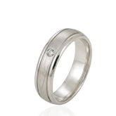 Silver Matte Center & Polished Edges CZ Stone Wedding Ring – D Shape – 5.5mm – Modern Wedding Band