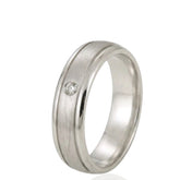 Silver Matte Center & Polished Edges CZ Stone Wedding Ring – D Shape – 5 mm – Modern Wedding Band