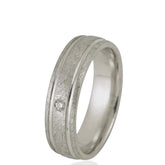 Silver Matted Finish CZ Stone Wedding Ring – D Shape – 5mm – Modern Wedding Band