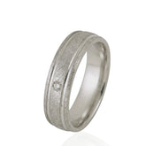 Silver Matted Finish CZ Stone Wedding Ring – D Shape – 5.5mm – Modern Wedding Band