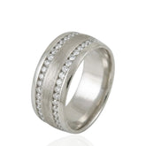 Silver Double Full Stone Wedding Ring – D Shape – 9mm – Modern Wedding Band