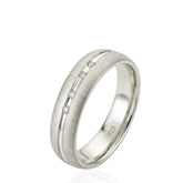 Round Cut Sterling Silver Wedding Ring – Matte-Brushed Finish CZ Pattern – D Shape 6mm – Wedding Band Unisex