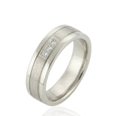 Matte Brushed Finish Wedding Ring – CZ Pattern – Flat Shape 4mm – Unisex Cubic Zirconia Wedding Band