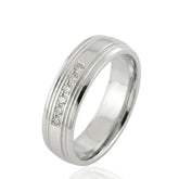 Layered Embellished Wedding Ring – CZ Pattern – D Shape 6mm – Unisex Comfort Fit Wedding Band