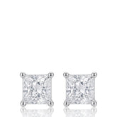 Silver Square Stud Earrings, CZ Crystal Earrings, Princess Cut Studs, Sparkling Silver Earrings