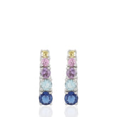 Rainbow CZ 925 Sterling Silver Stud Earrings, Multicolor Gemstone Earrings, Colorful Silver Earrings