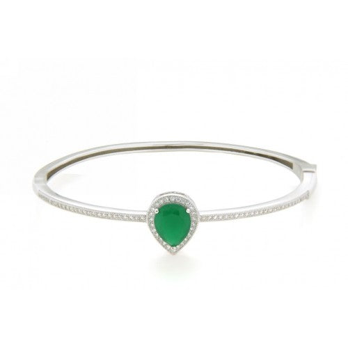 Sterling Silver Bangle with CZ Stone - Emerald