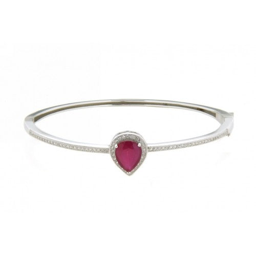 Sterling Silver Bangle with CZ Stone - Rubby