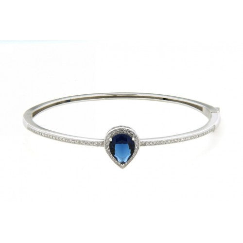 Sterling Silver Bangle with CZ Stone - Sapphire