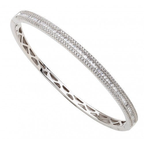 Sterling Silver Bangle With CZ Stones