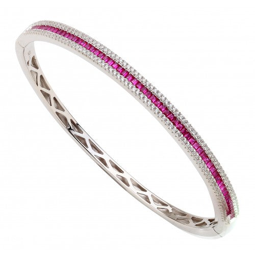 Sterling Silver Bangle With CZ Stones - Ruby