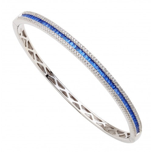 Sterling Silver Bangle With CZ Stones - Sapphire