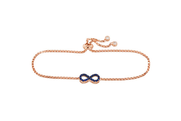 Charming Design Eternity Rose Gold Colour 925 Sterling Silver Toggle / Slider Bracelet studded with Sapphire CZ