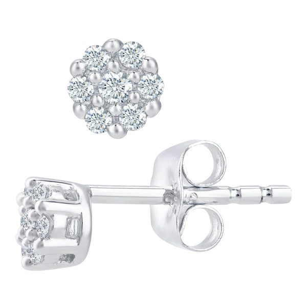 0.1ct Round Diamond Cluster Stud Earrings in 9ct White Gold