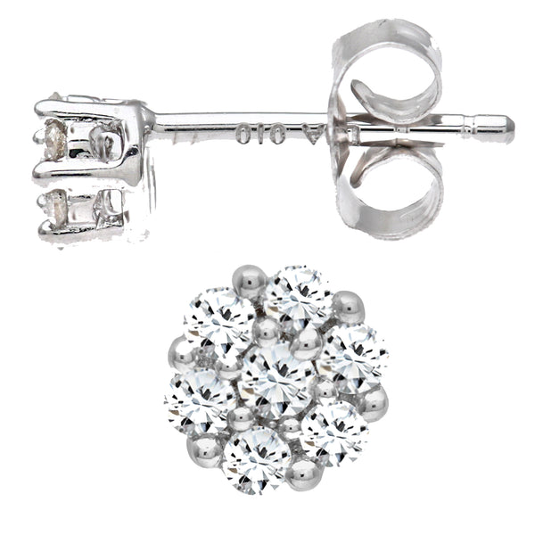 0.2ct Round Diamond Flower Cluster Stud  Earrings in 9ct White Gold