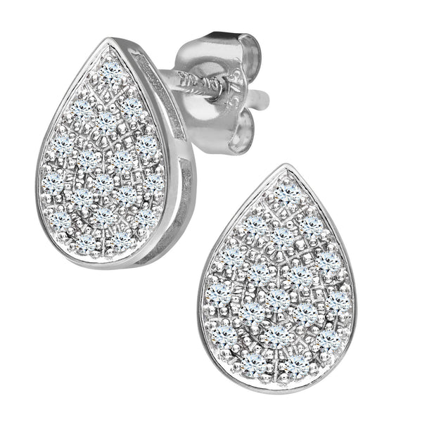 0.15ct Pave Set Round Diamond Pear Shape Stud Earrings in 9ct White Gold