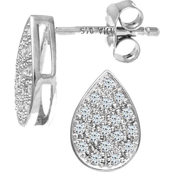 0.15ct Pave Set Round Diamond Pear Shape Stud Earrings in 9ct White Gold