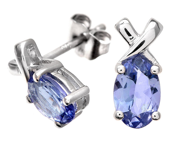1.0 ct Oval Tanzanite Prong Set Stud Earrings in 9ct White Gold