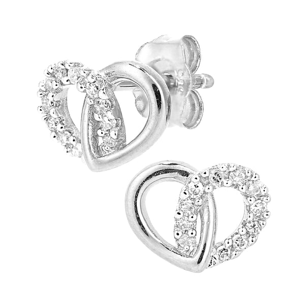 Heart Shape Pave Set Diamond Stud Earringsin 9ct White Gold