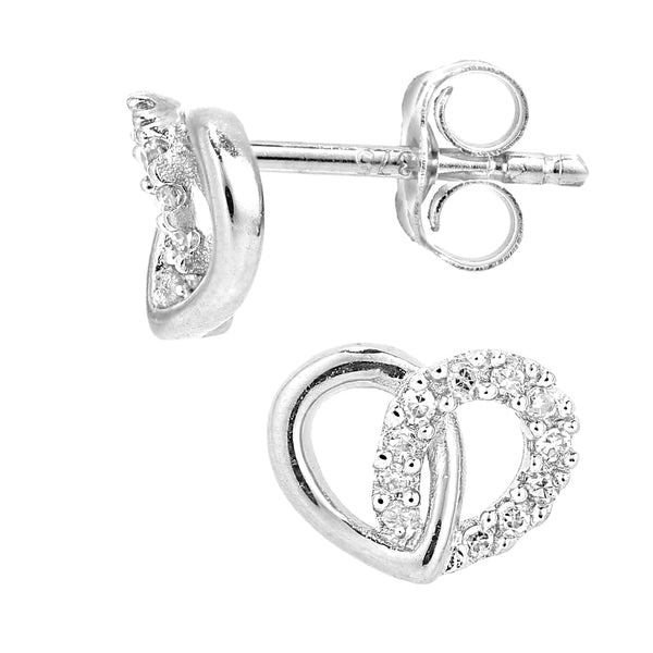 Heart Shape Pave Set Diamond Stud Earringsin 9ct White Gold