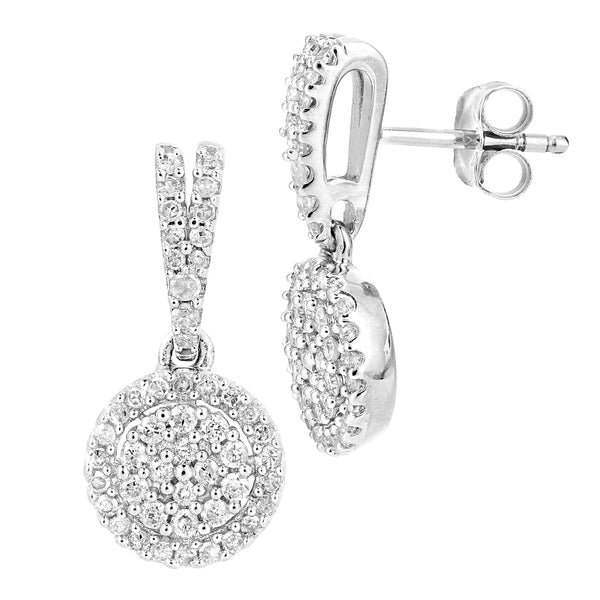 0.48ct Diamond Pave Set Round Stud and Drop Earrings in 9ct White Gold