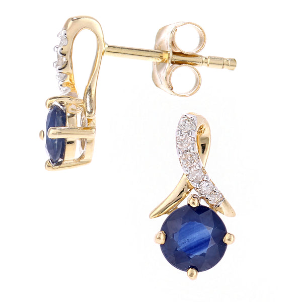 Round Diamond and 0.59ct Sapphire Twist Earrings in 9ct Yellow Gold