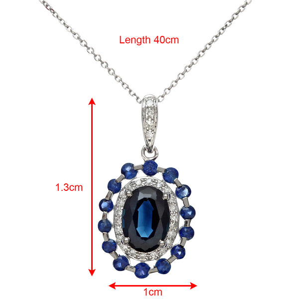 1.42ct Sapphire Cluster Pendant with Oval centre stone and Diamond Pave in 9ct White Gold
