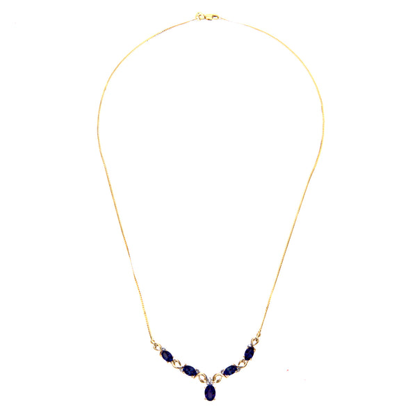 3.6ct Oval Sapphire and Round Diamond Claw Set Necklace in UK Hallmarked 9ct Yellow Gold