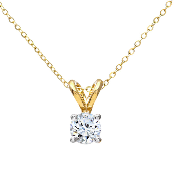 0.25ct Round Diamond Claw Set Solitaire Pendant in UK Hallmarked 9ct Yellow Gold