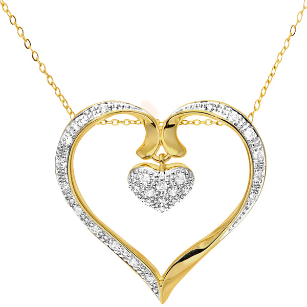 Heart Shape Diamond Pave Pendant in UK Hallmarked 9ct Yellow Gold
