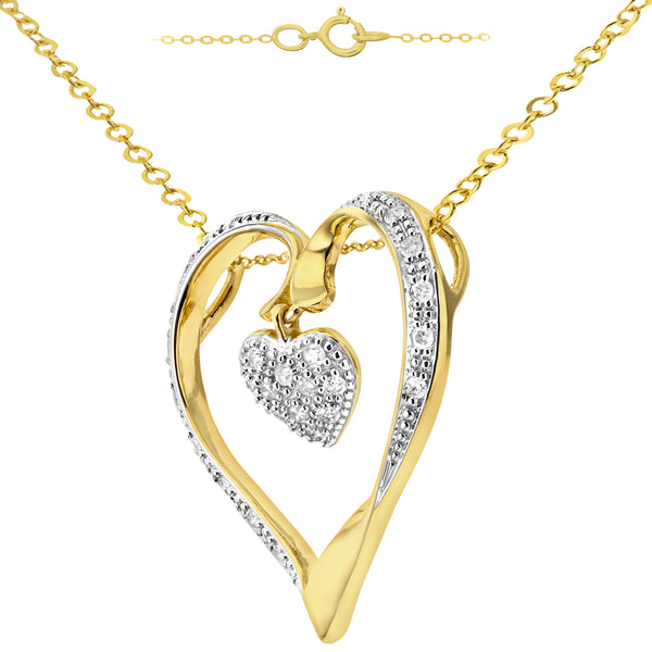 Heart Shape Diamond Pave Pendant in UK Hallmarked 9ct Yellow Gold