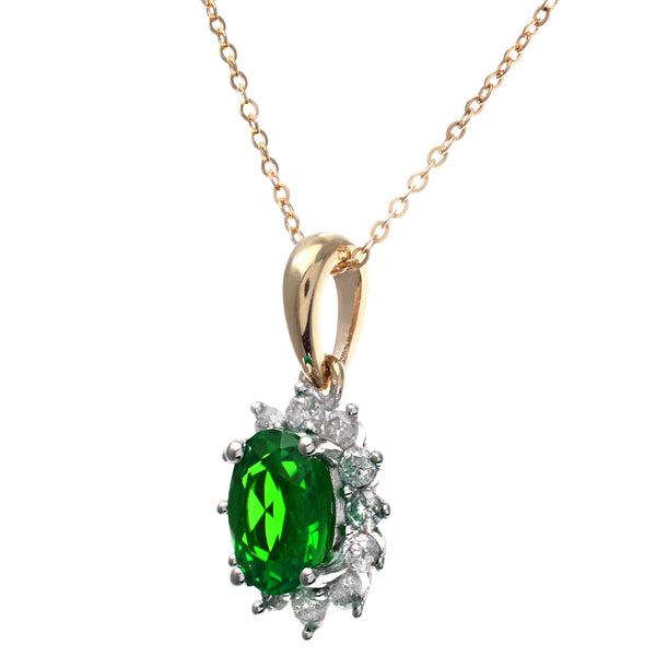 0.6ct Oval Emerald and 0.25ct Diamond Cluster Pendant in UK Hallmarked  9ct Yellow Gold