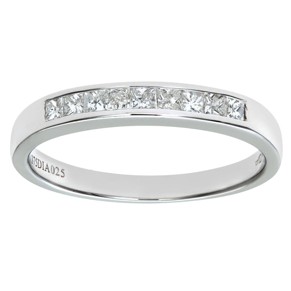 0.25ct Channel Set Princess Diamond Half Eternity Ring in UK Hallmarked 9ct White Gold