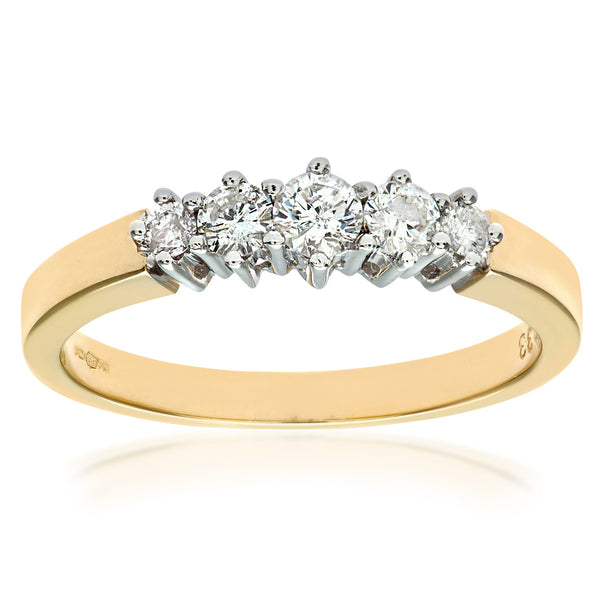 0.33ct Round Diamond Prong Set 5-Stone Eternity Ring in UK Hallmarked 9ct Yellow Gold
