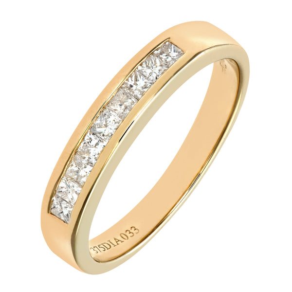 0.33ct Channel Set Princess Diamond Half Eternity Ring in UK Hallmarked 9ct Yellow Gold
