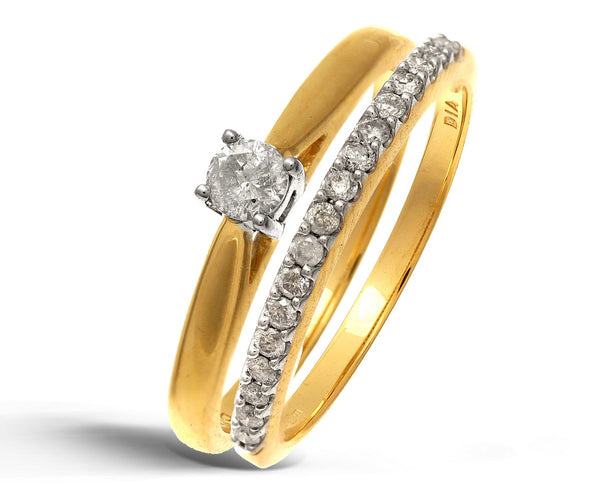 0.34ct Round Diamond Claw Set Engagement and Eternity Ring Set in UK Hallmarked 9ct Yellow Gold